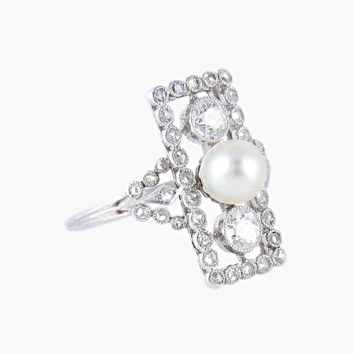 Bague 53 Bague en platine à perle fine et diamants 58 Facettes AB2