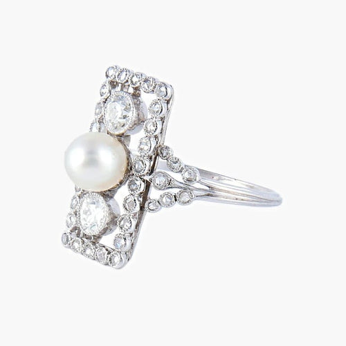 Bague 53 Bague en platine à perle fine et diamants 58 Facettes AB2