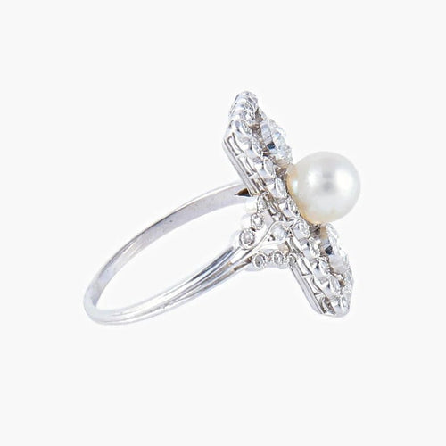 Bague 53 Bague en platine à perle fine et diamants 58 Facettes AB2