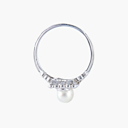 Bague 53 Bague en platine à perle fine et diamants 58 Facettes AB2