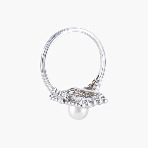 Bague 53 Bague en platine à perle fine et diamants 58 Facettes AB2