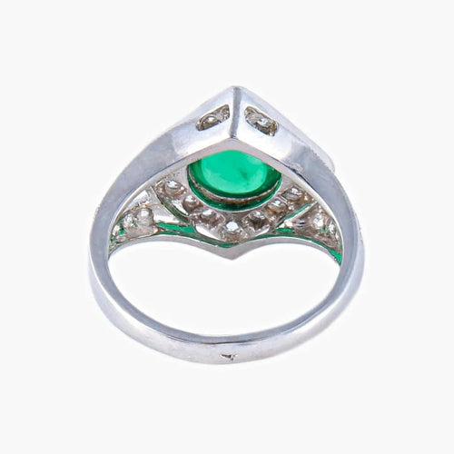 Bague 52 Bague Art déco en or blanc 18K avec émeraude cabochon et diamants 58 Facettes AB9