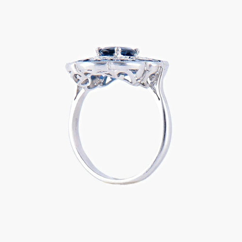 Bague 51 Bague fleur Art déco en or blanc 18K, saphirs et diamants 58 Facettes AB 214