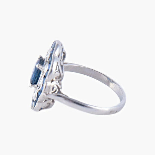 Bague 51 Bague fleur Art déco en or blanc 18K, saphirs et diamants 58 Facettes AB 214