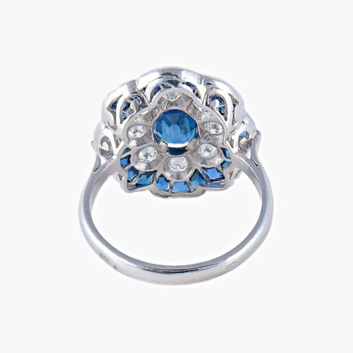 Bague 51 Bague fleur Art déco en or blanc 18K, saphirs et diamants 58 Facettes AB 214