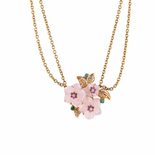 Collier Collier trois fleurs en or jaune 18K avec diamants et pierres 58 Facettes AB105