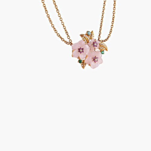 Collier Collier trois fleurs en or jaune 18K avec diamants et pierres 58 Facettes AB105