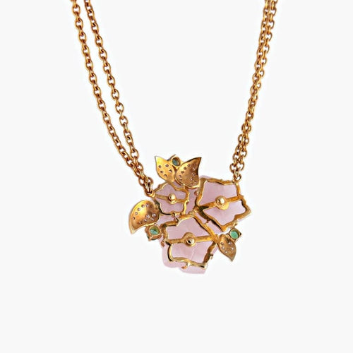 Collier Collier trois fleurs en or jaune 18K avec diamants et pierres 58 Facettes AB105
