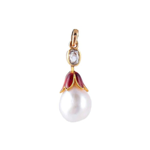 Pendentif Pendentif Art Nouveau en or jaune 18K avec perle fine et diamant 58 Facettes AB1