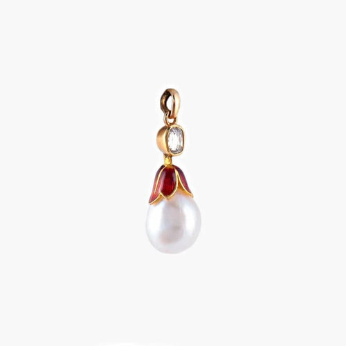 Pendentif Pendentif Art Nouveau en or jaune 18K avec perle fine et diamant 58 Facettes AB1