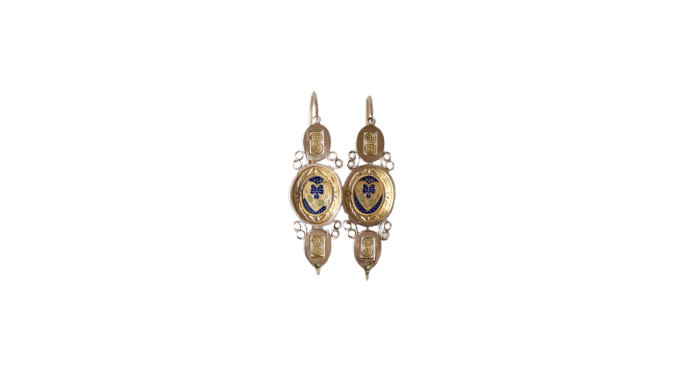 Boucles d'oreilles Poissardes anciennes - Boucles d'oreilles cœur et fleur en or rose et jaune 18 kt 58 Facettes