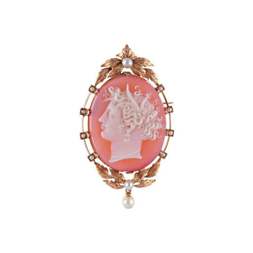 Broche Broche camée en or jaune 18 carats et perles fines 58 Facettes AB40