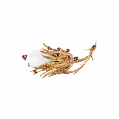 Broche Broche en or jaune 18K à opale et rubis 58 Facettes AB23