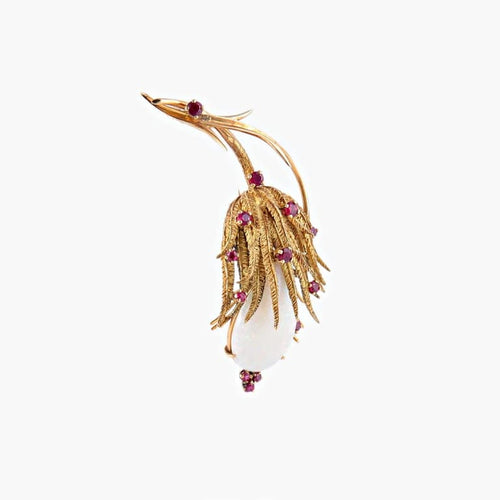 Broche Broche en or jaune 18K à opale et rubis 58 Facettes AB23