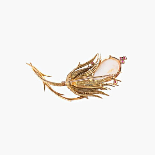 Broche Broche en or jaune 18K à opale et rubis 58 Facettes AB23