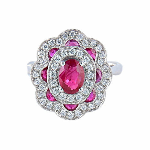 Bague 54 Bague style 1900 en or blanc 18K, rubis et diamants 58 Facettes AB218
