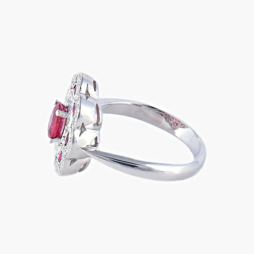 Bague 54 Bague style 1900 en or blanc 18K, rubis et diamants 58 Facettes AB218