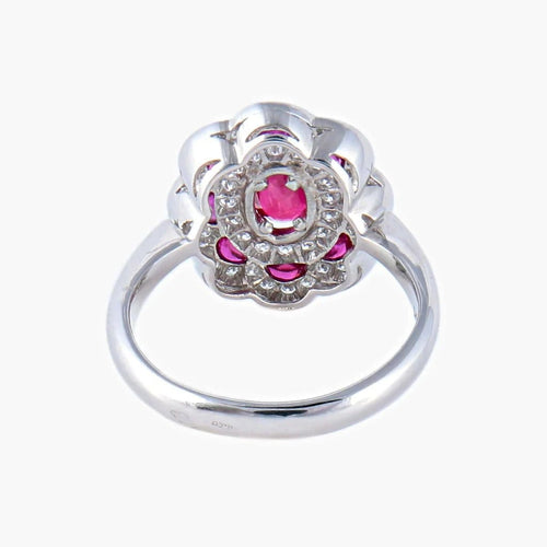 Bague 54 Bague style 1900 en or blanc 18K, rubis et diamants 58 Facettes AB218