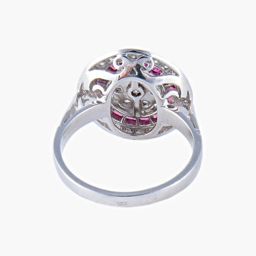 Bague 57 Bague style Art déco en or blanc 18K avec diamants et rubis 58 Facettes