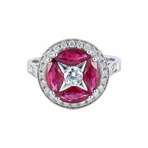 Bague 52 Bague étoile Art déco en or blanc 18K, rubis et diamants 58 Facettes AB66