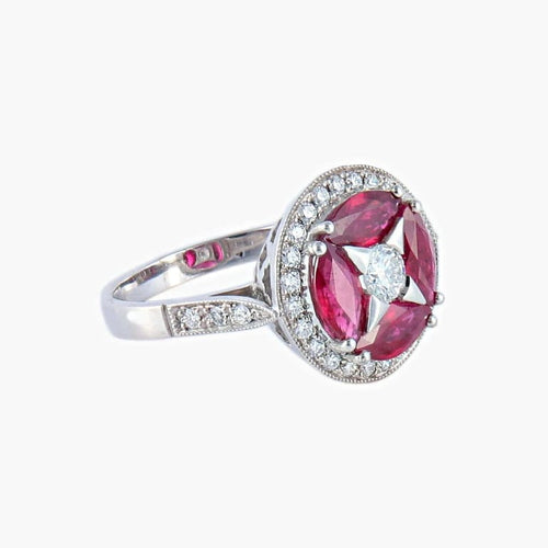 Bague 52 Bague étoile Art déco en or blanc 18K, rubis et diamants 58 Facettes AB66