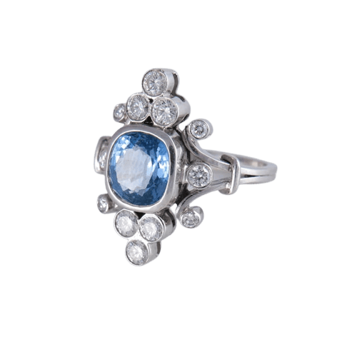 Bague 50 Bague duchesse en or blanc 18 ct, saphir de Ceylan et diamants 58 Facettes AB6