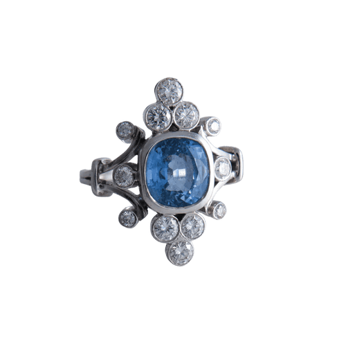 Bague 50 Bague duchesse en or blanc 18 ct, saphir de Ceylan et diamants 58 Facettes AB6