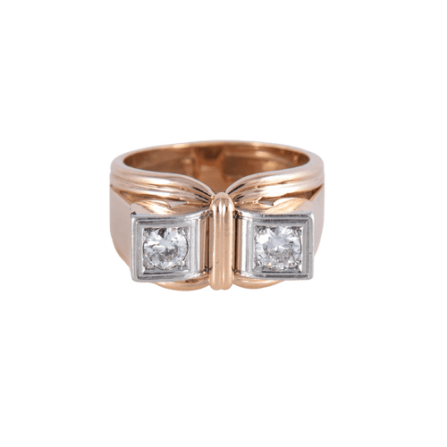 Bague 57 Bague tank double diamants en or jaune 18 ct et platine 58 Facettes AB2bis