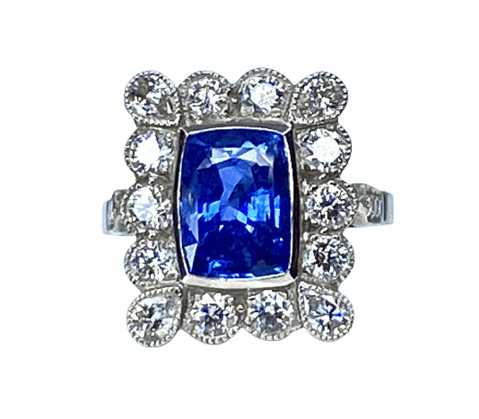 Bague 53 Bague en or blanc 18 carats avec saphir de Ceylan et diamants 58 Facettes AB410