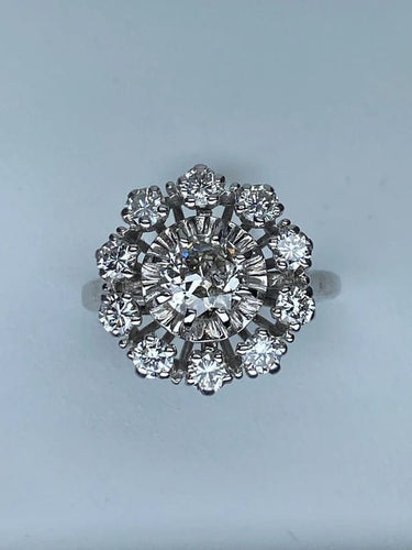 Bague 51 Bague marguerite de fiançailles en or 18 ct et diamants 58 Facettes AB15