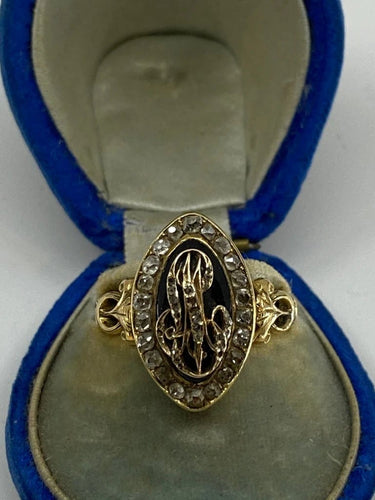 Bague 54 Bague marquise en or jaune 18 ct, émail bleu et diamants 58 Facettes AB17