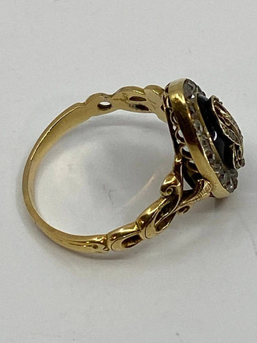 Bague 54 Bague marquise en or jaune 18 ct, émail bleu et diamants 58 Facettes AB17