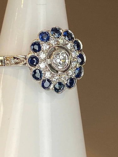 Bague 57 Bague fleur Art déco en or 18 ct, diamants et saphirs 58 Facettes AB45