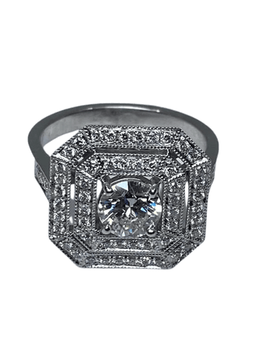 Bague 51 Bague de fiançailles - Bague octogonale en or 18 carats et diamants 58 Facettes AB46