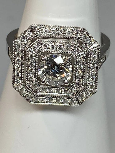Bague 51 Bague de fiançailles - Bague octogonale en or 18 carats et diamants 58 Facettes AB46