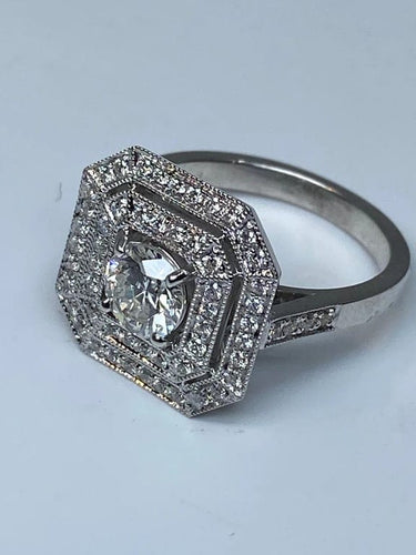 Bague 51 Bague de fiançailles - Bague octogonale en or 18 carats et diamants 58 Facettes AB46