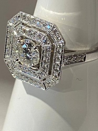 Bague 51 Bague de fiançailles - Bague octogonale en or 18 carats et diamants 58 Facettes AB46