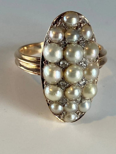 Bague 47 Bague marquise en or 18 carats avec perles fines et diamants 58 Facettes AB54