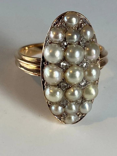 Bague 47 Bague marquise en or 18 carats avec perles fines et diamants 58 Facettes AB54