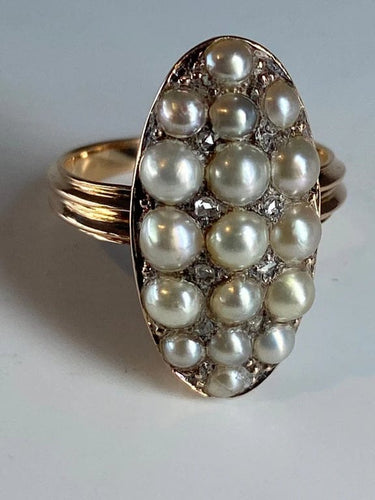 Bague 47 Bague marquise en or 18 carats avec perles fines et diamants 58 Facettes AB54