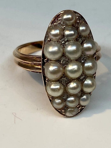 Bague 47 Bague marquise en or 18 carats avec perles fines et diamants 58 Facettes AB54