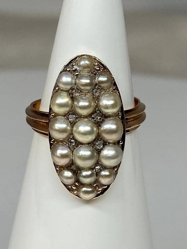 Bague 47 Bague marquise en or 18 carats avec perles fines et diamants 58 Facettes AB54