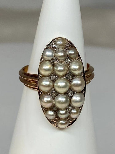 Bague 47 Bague marquise en or 18 carats avec perles fines et diamants 58 Facettes AB54