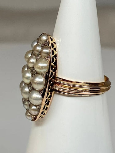 Bague 47 Bague marquise en or 18 carats avec perles fines et diamants 58 Facettes AB54