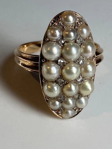 Bague 47 Bague marquise en or 18 carats avec perles fines et diamants 58 Facettes AB54