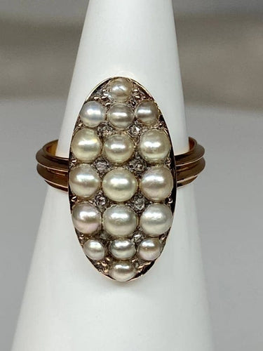 Bague 47 Bague marquise en or 18 carats avec perles fines et diamants 58 Facettes AB54