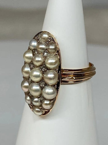 Bague 47 Bague marquise en or 18 carats avec perles fines et diamants 58 Facettes AB54