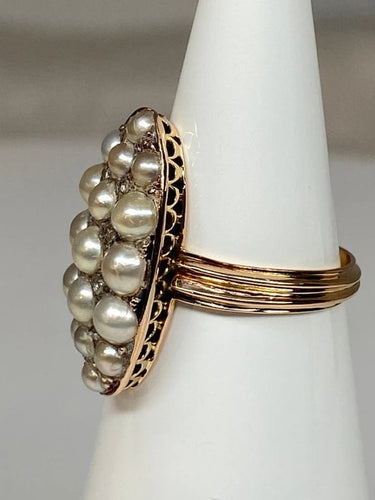 Bague 47 Bague marquise en or 18 carats avec perles fines et diamants 58 Facettes AB54