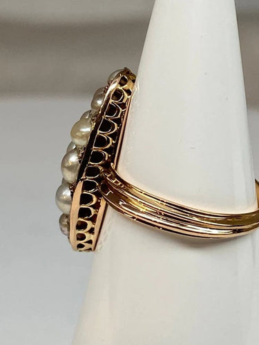 Bague 47 Bague marquise en or 18 carats avec perles fines et diamants 58 Facettes AB54