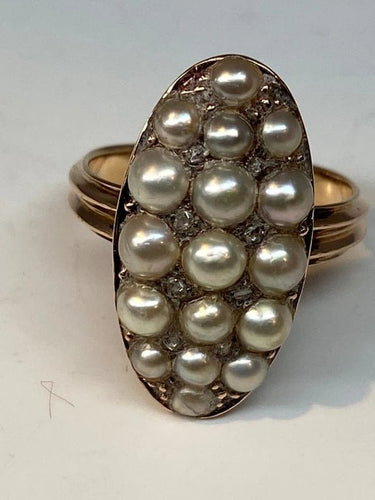 Bague 47 Bague marquise en or 18 carats avec perles fines et diamants 58 Facettes AB54